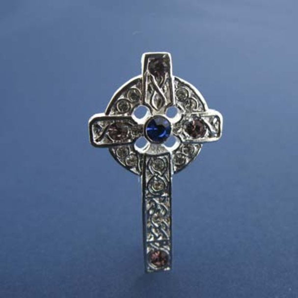 Celtic Cross Brooch  Silver Plated with Multicoloured Stones