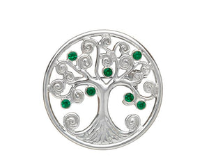 Brooch Silverplated Tree of Life Green