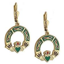 Claddagh Drop Enamelled 18ct Gold Plated Earrings TG3154/GN