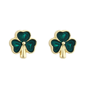 Tiny 18ct Gold Plated Enamelled Shamrock Earrings. S3210