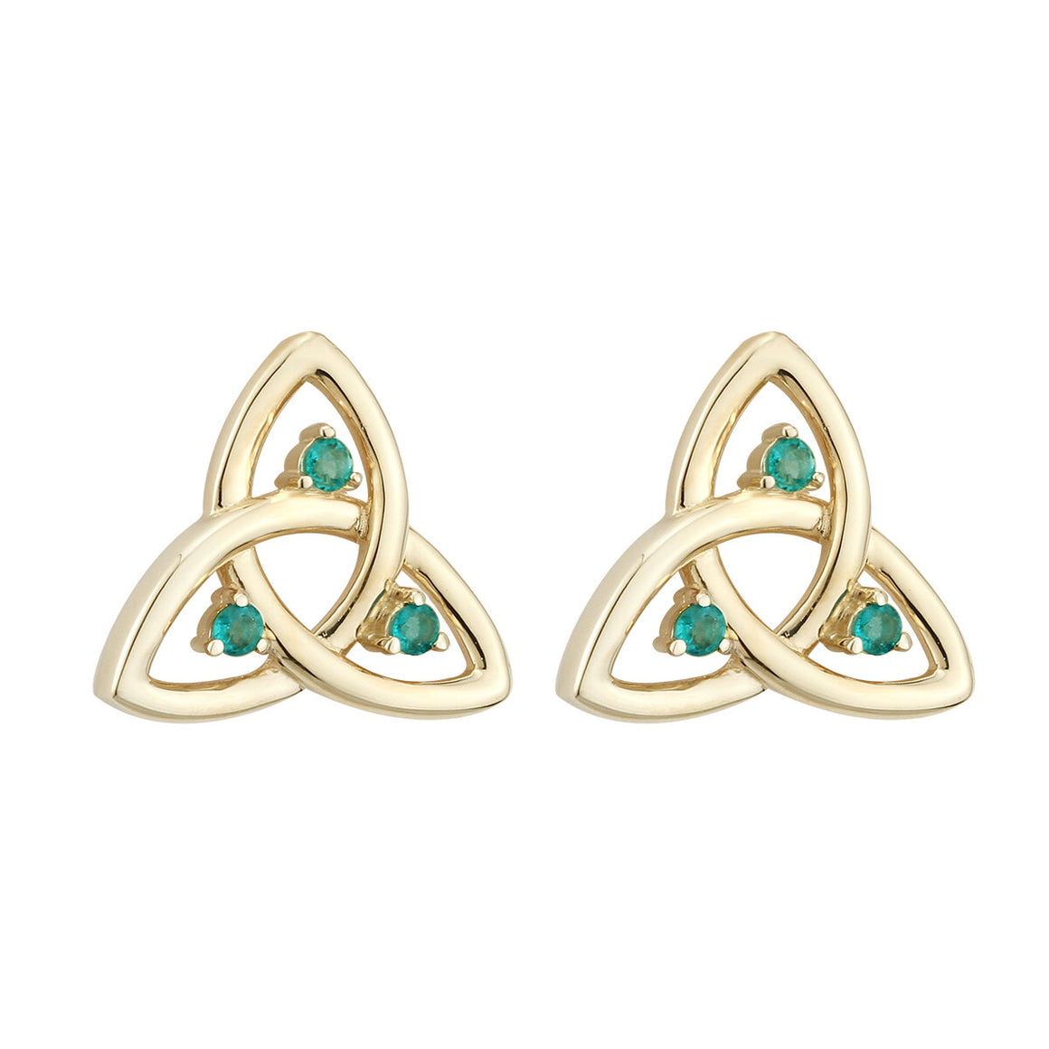 14CT GOLD EMERALD TRINITY KNOT EARRINGS