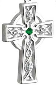 Celtic Cross Sterling Silver Synthetic Emerald.