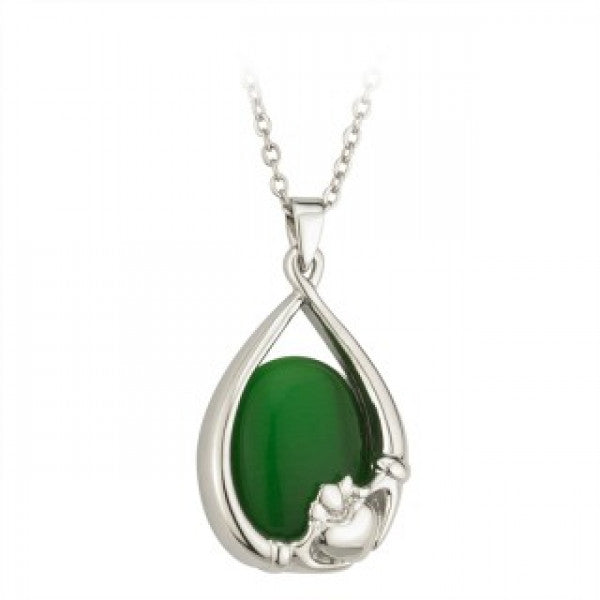 Green Glass Stone with Claddagh Pendant