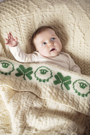 Aran Baby Blanket with Sheep & Shamrock detail