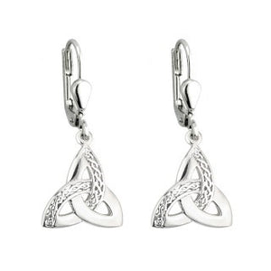 Trinity Knot Drop Earrings Fine Engraved Sterling Silver S33270