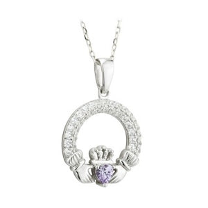 Claddagh Trinity Birthstone Pendant June Sterling Silver with Crystal Setting