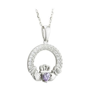 Claddagh  Birthstone Pendant July Sterling Silver with Setting.