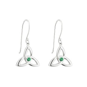 Acara Sterling Petite Silver Trinity Knot Drop Earring with Green Crystal