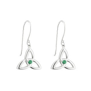 Acara Sterling Petite Silver Trinity Knot Drop Earring with Green Crystal