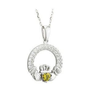Claddagh Trinity Birthstone Pendant August Sterling Silver with Crystal Pendant