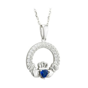 Claddagh Trinity Birthstone Pendant SeptemberSterling Silver with Stone Setting.
