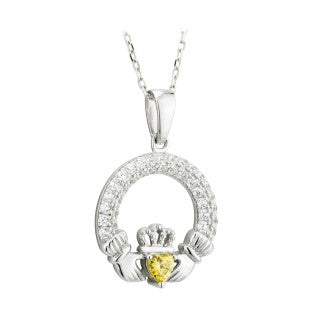 Claddagh Trinity Birthstone Pendant November Sterling Silver with Stone Setting.