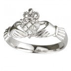 Claddagh Ring 14ct White Gold with Diamond Heart