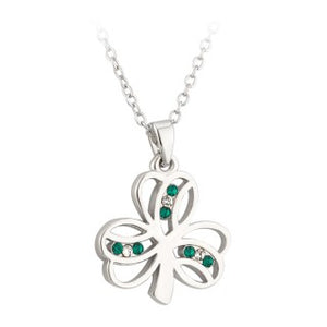 Shamrock Pendant Rhodium Plated With Crystals