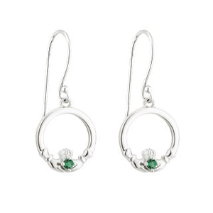 Acara Sterling Silver Claddagh Drop Earring with Green Crystal
