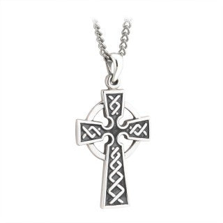 Celtic Cross Pendant Sterling Silver Double Sided with Chain S44761