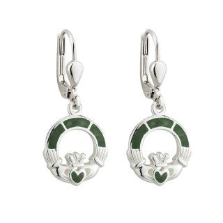 Claddagh Drop Earrings Connemara Marble Sterling Silver S33590