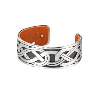 Celtic Knot Rhodium and Leather Bangle