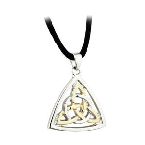 Trinity Knot Pendant Two Tone Rhodium Plated on a Cord S45513