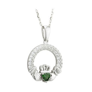 Claddagh Trinity Birthstone pendant May. Sterling Silver with Crystal Setting.