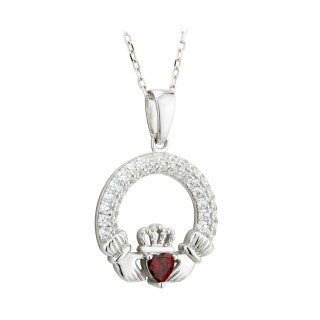 Claddagh trinity Birthstone Pendant January sterling silver with Crystal Stone Setting