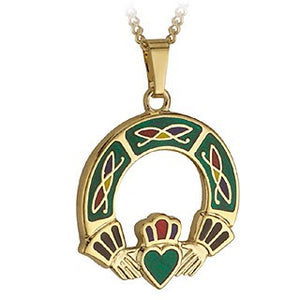 Claddagh Pendant Hand Enamelled 18ct Gold Plated