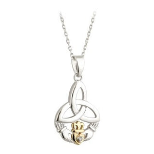 Claddagh & Trinity Knot Pendant Sterling Silver & 10K Gold with Diamond S45344