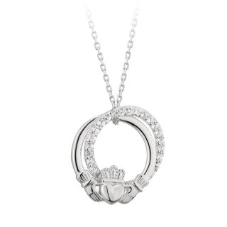 Claddagh Cubic Sterling Silver Circle Pendant.