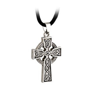 Celtic Cross Pendant Pewter Style on a Cord S44610